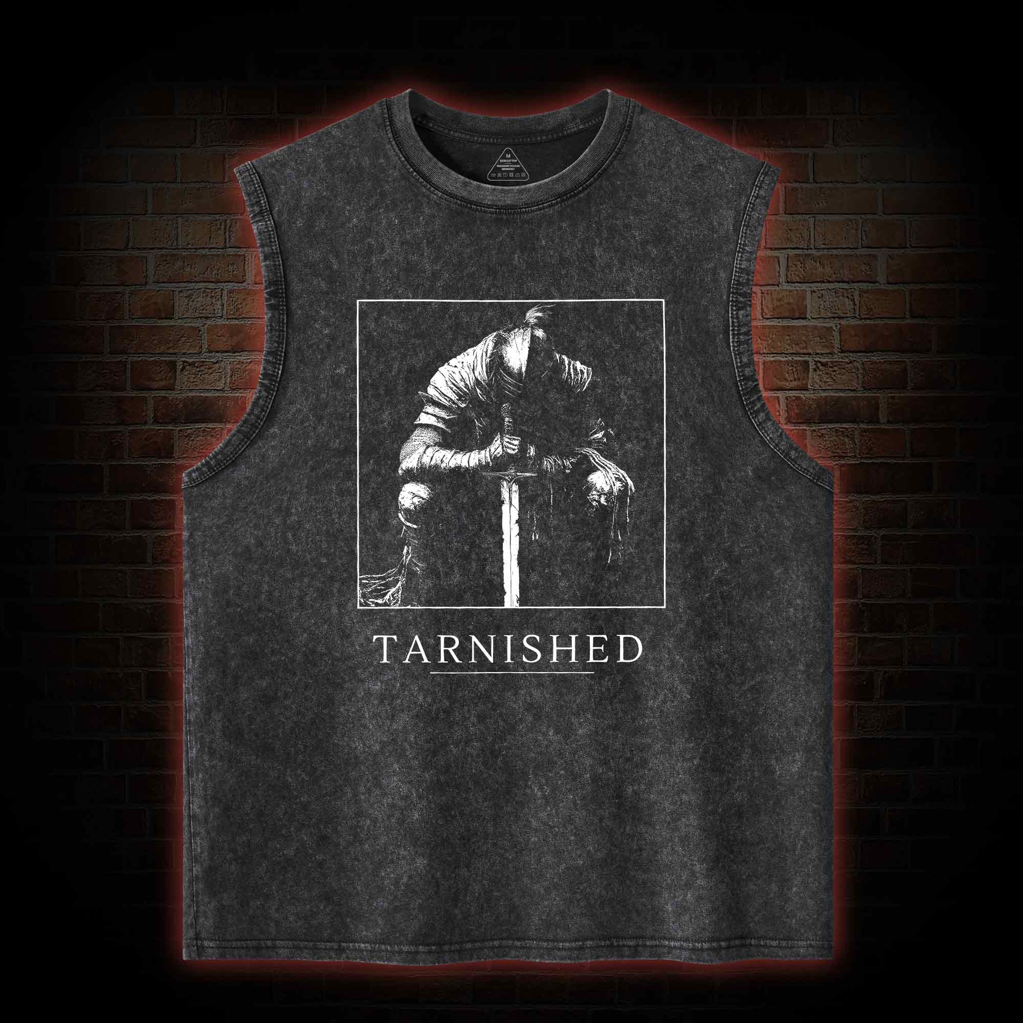 Dark Knight With Sword Back Print Washed Tank Top