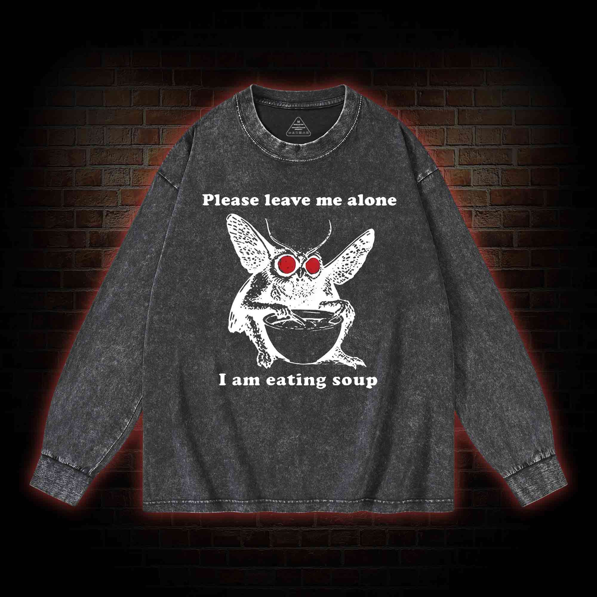 Mothman Eating Soup Washed Long-Sleeve T-shirt