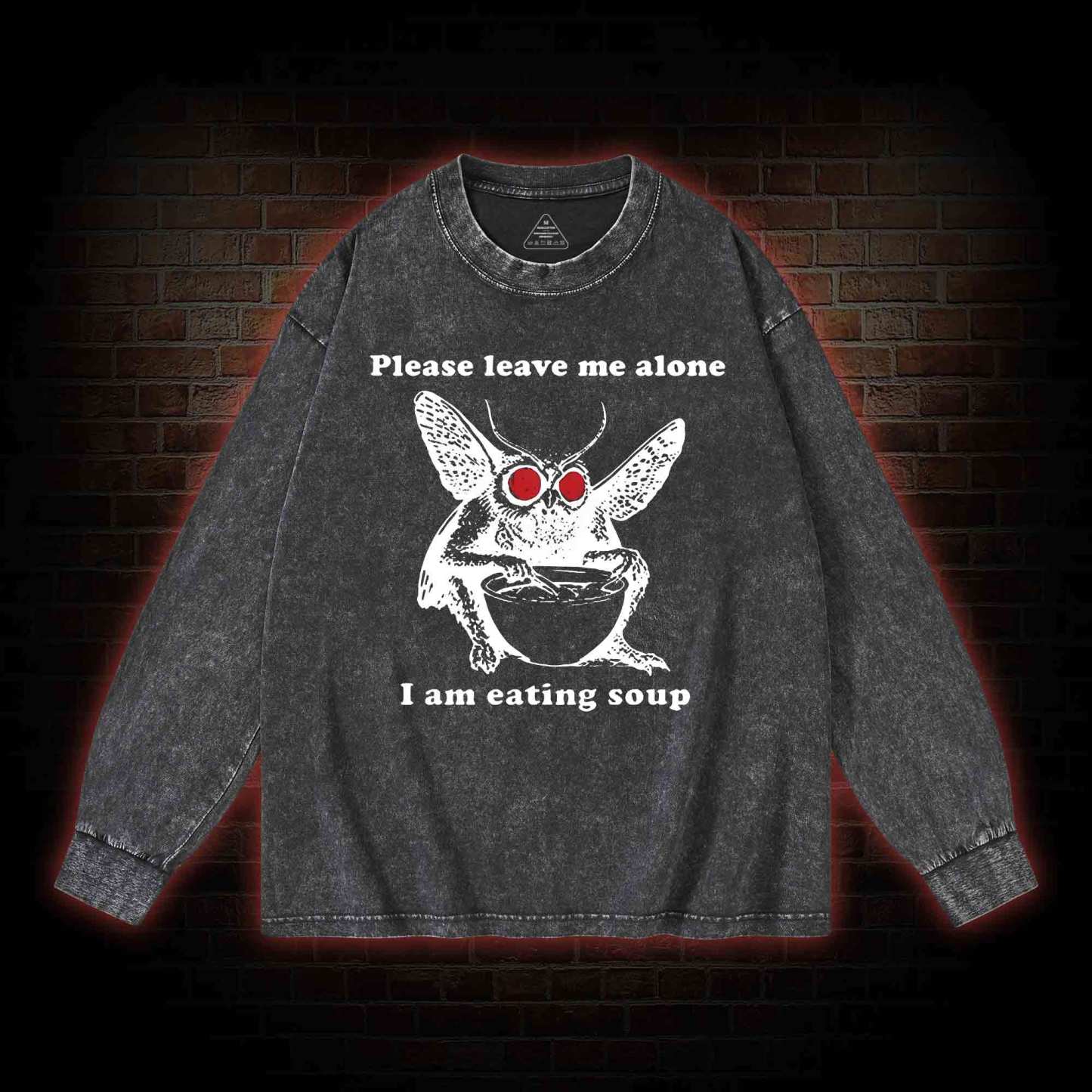 Mothman Eating Soup Washed Long-Sleeve T-shirt