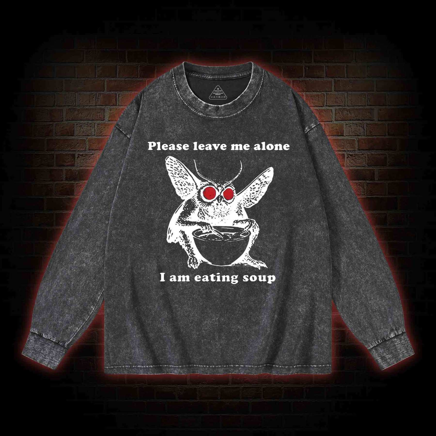Mothman Eating Soup Washed Long-Sleeve T-shirt