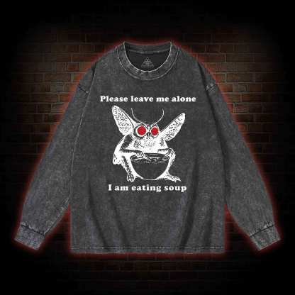 Mothman Eating Soup Washed Long-Sleeve T-shirt