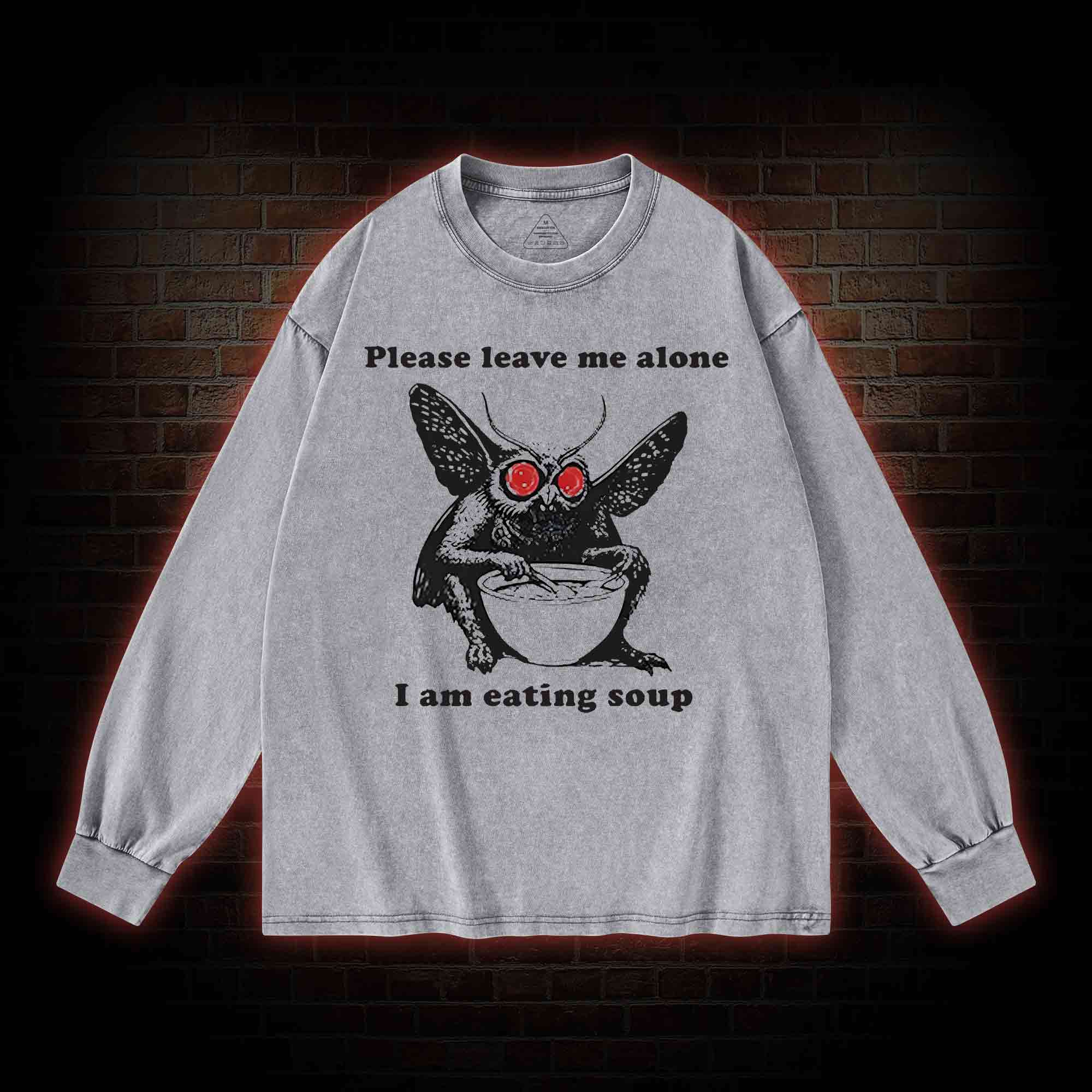 Mothman Eating Soup Washed Long-Sleeve T-shirt