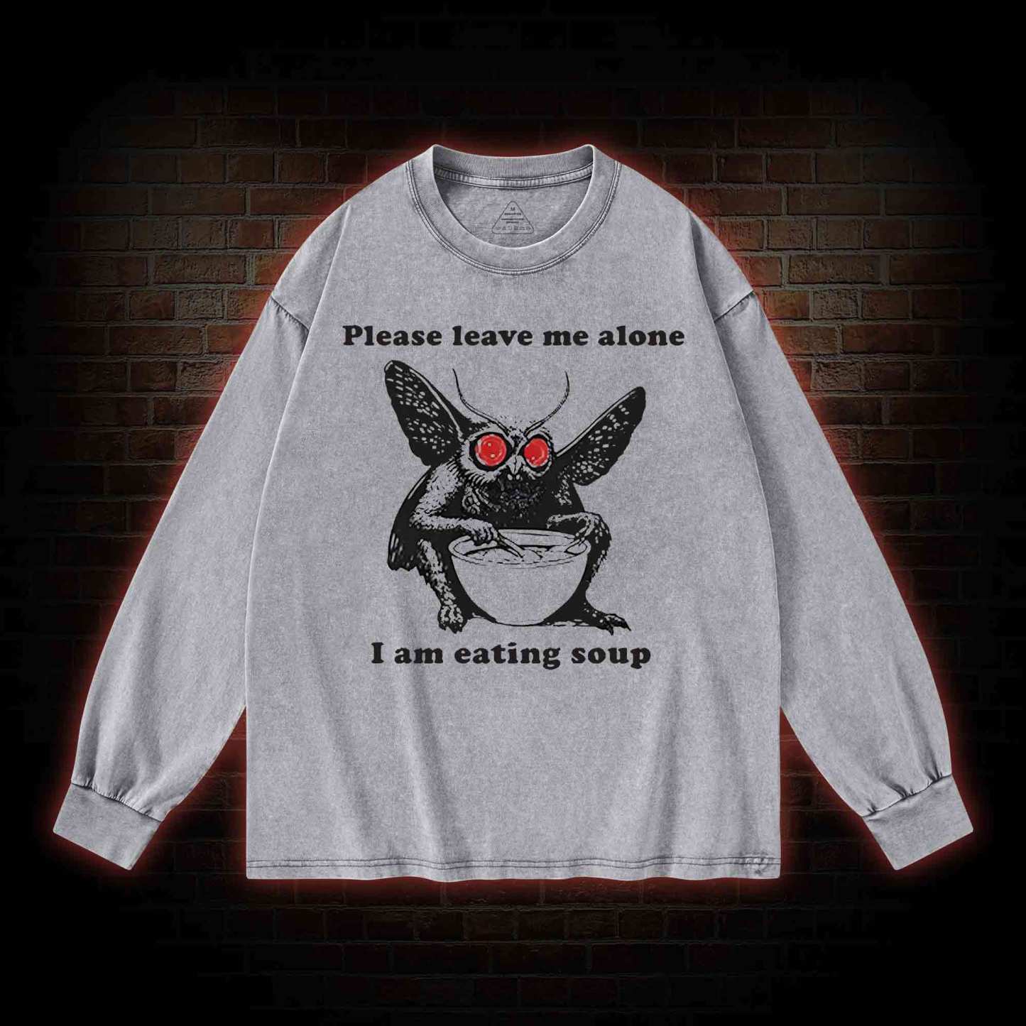 Mothman Eating Soup Washed Long-Sleeve T-shirt