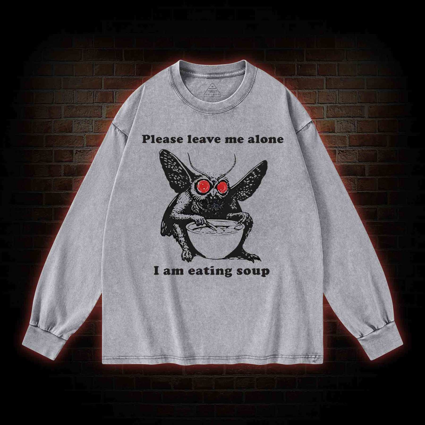Mothman Eating Soup Washed Long-Sleeve T-shirt