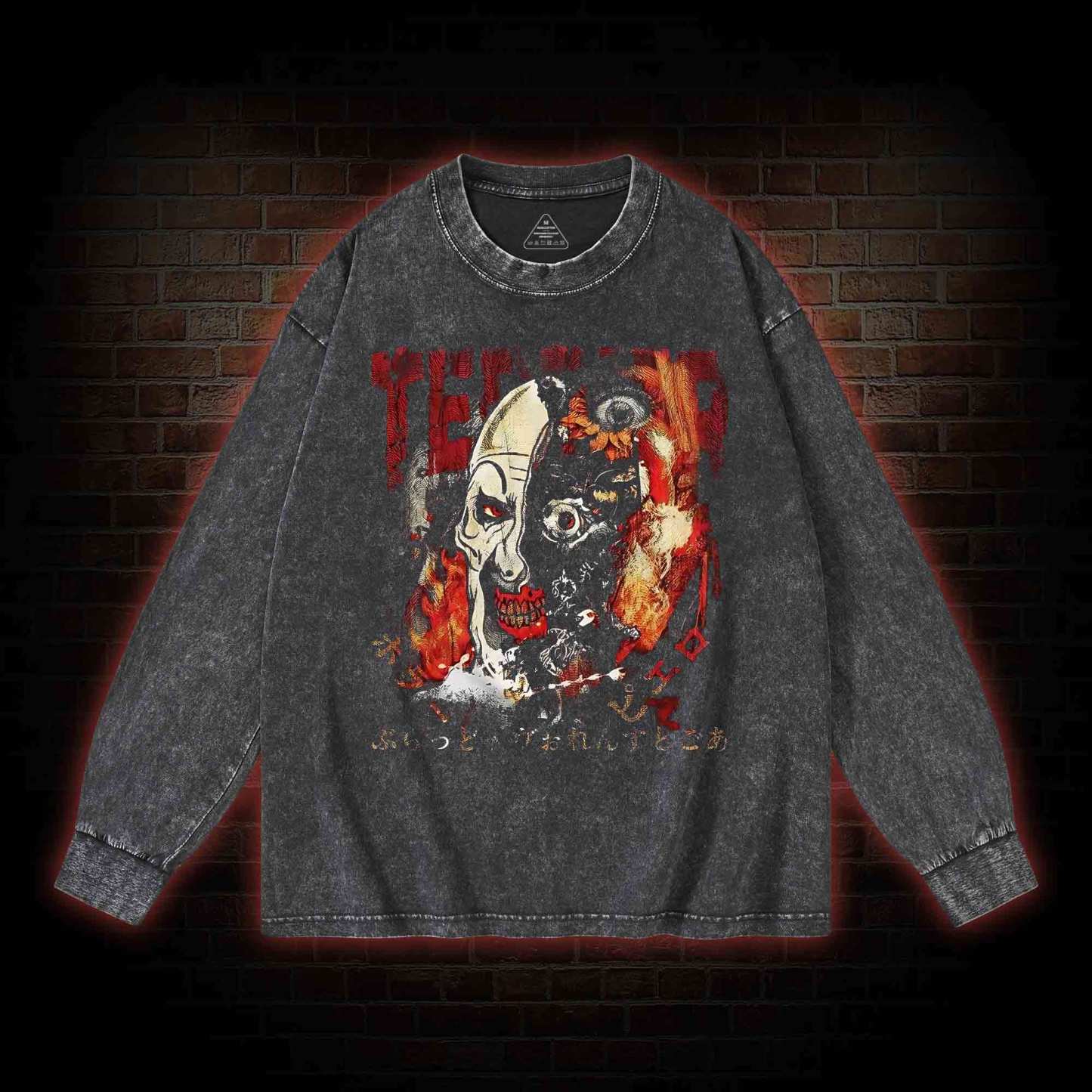 Crazy Clown Horror Washed Long-Sleeve T-shirt