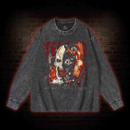 Crazy Clown Horror Washed Long-Sleeve T-shirt