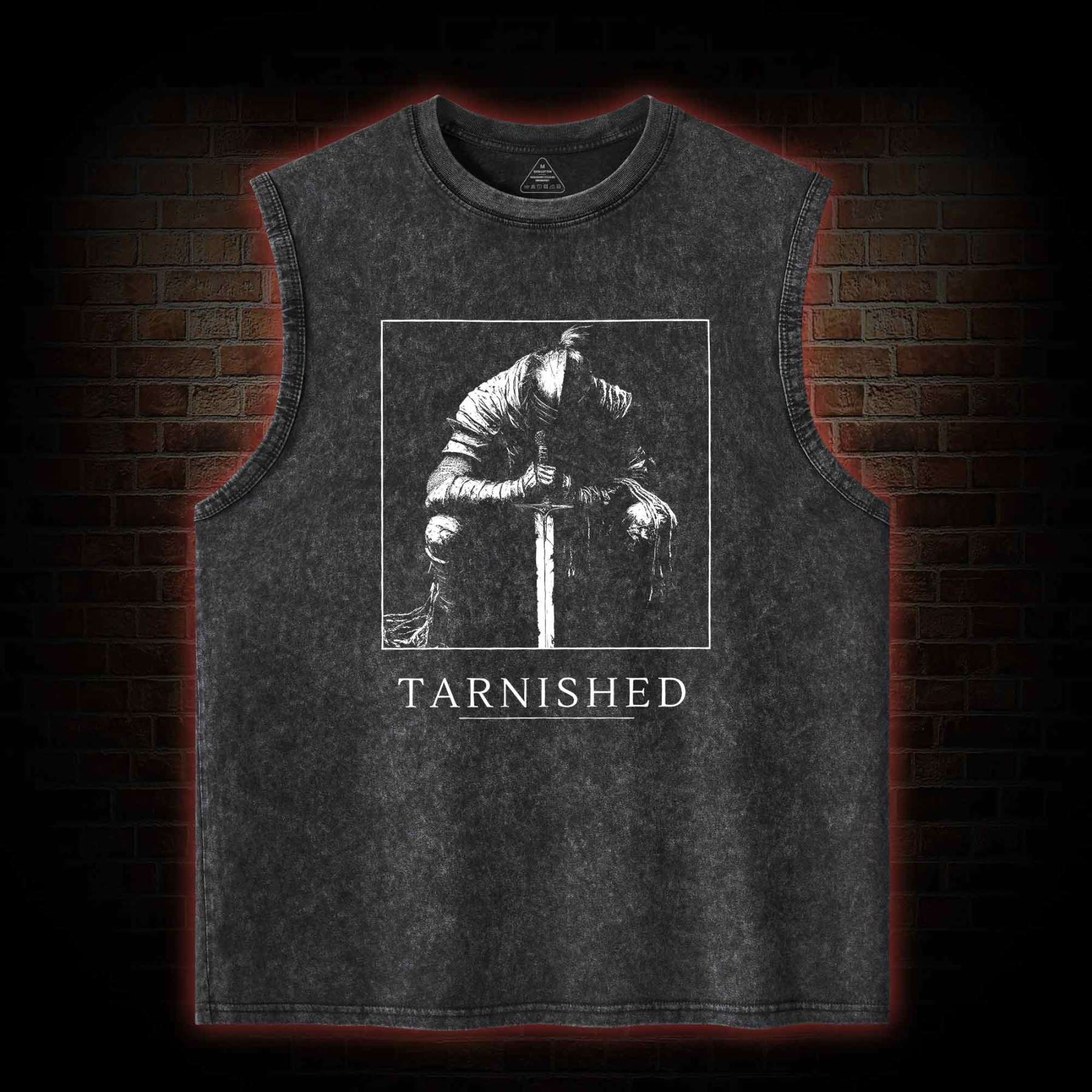 Dark Knight With Sword Back Print Washed Tank Top