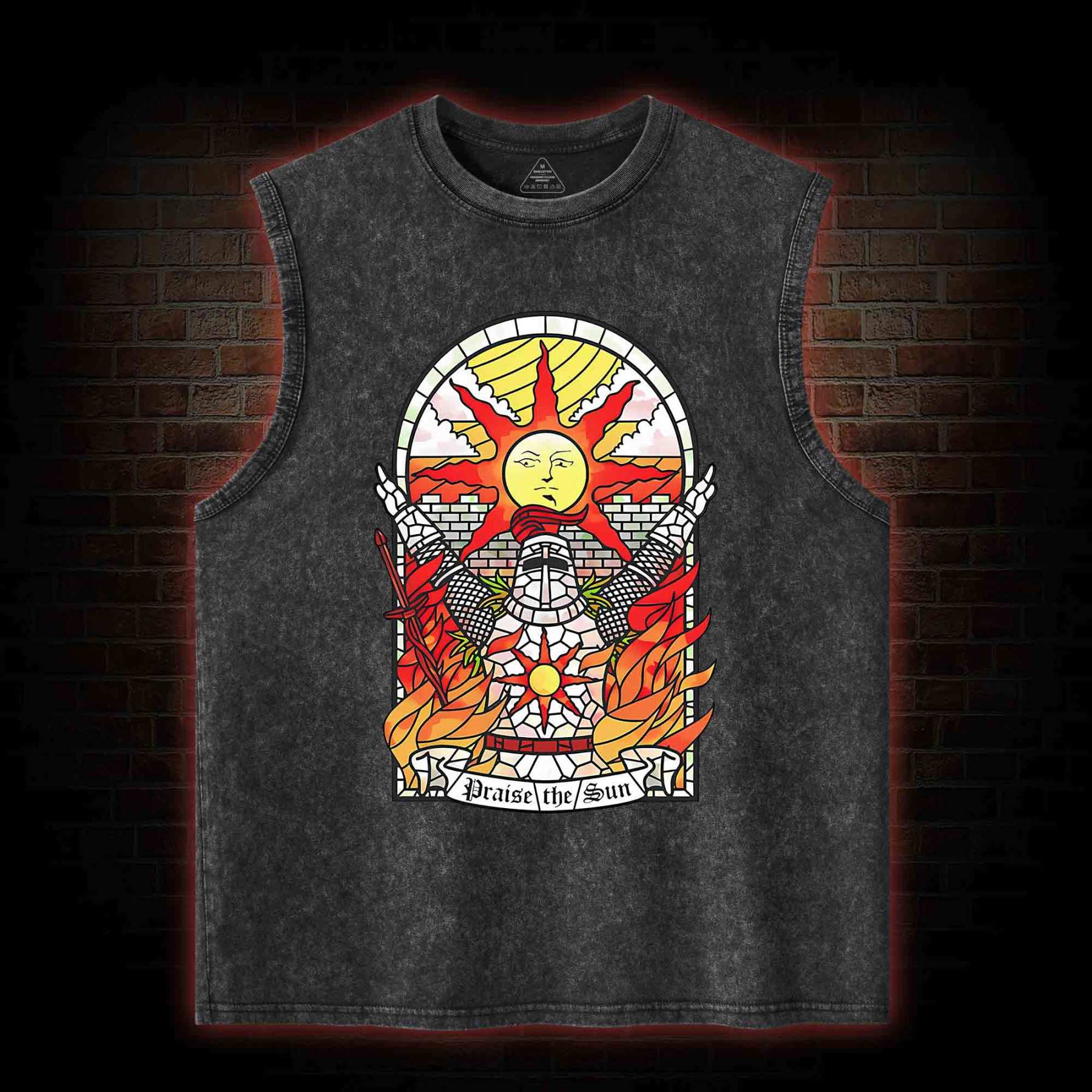 Praise the Sun Back Print Washed Tank Top