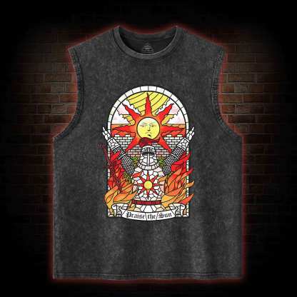 Praise the Sun Back Print Washed Tank Top