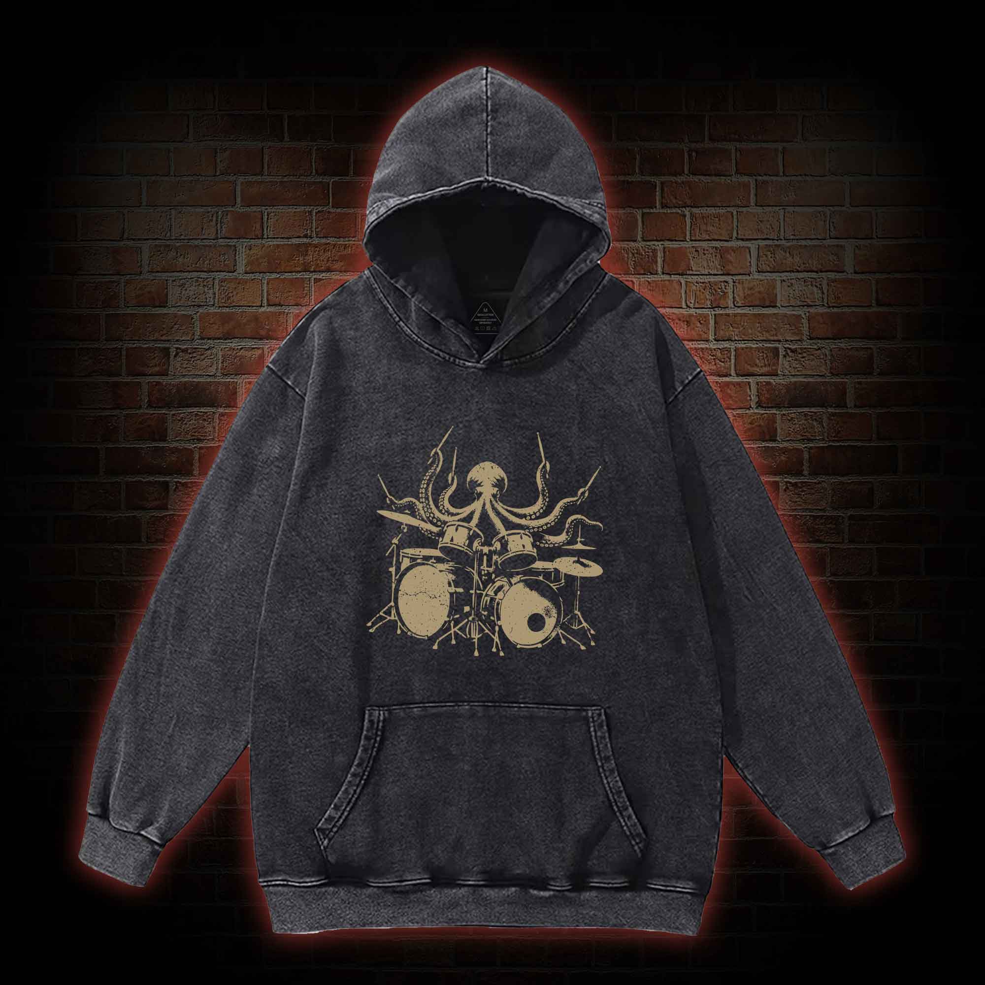 Octopus Drummer Washed Hoodie