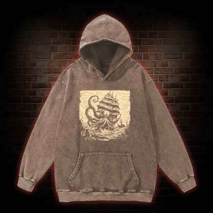 Kraken at Sea Washed Hoodie
