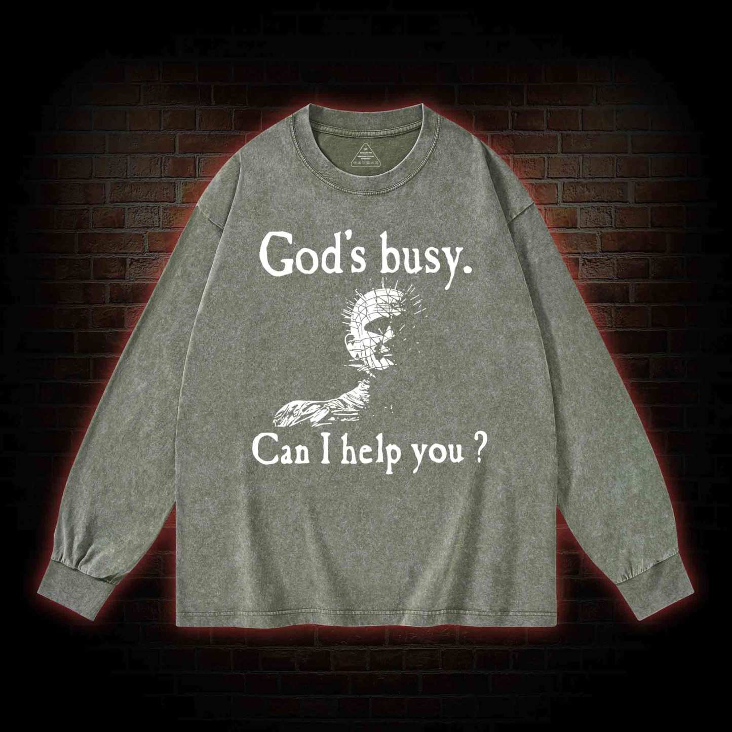 God’s Busy Can I Help You Washed Long-Sleeve T-shirt