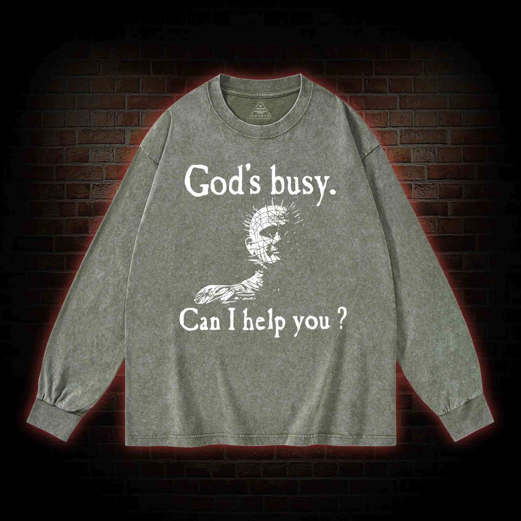 God’s Busy Can I Help You Washed Long-Sleeve T-shirt