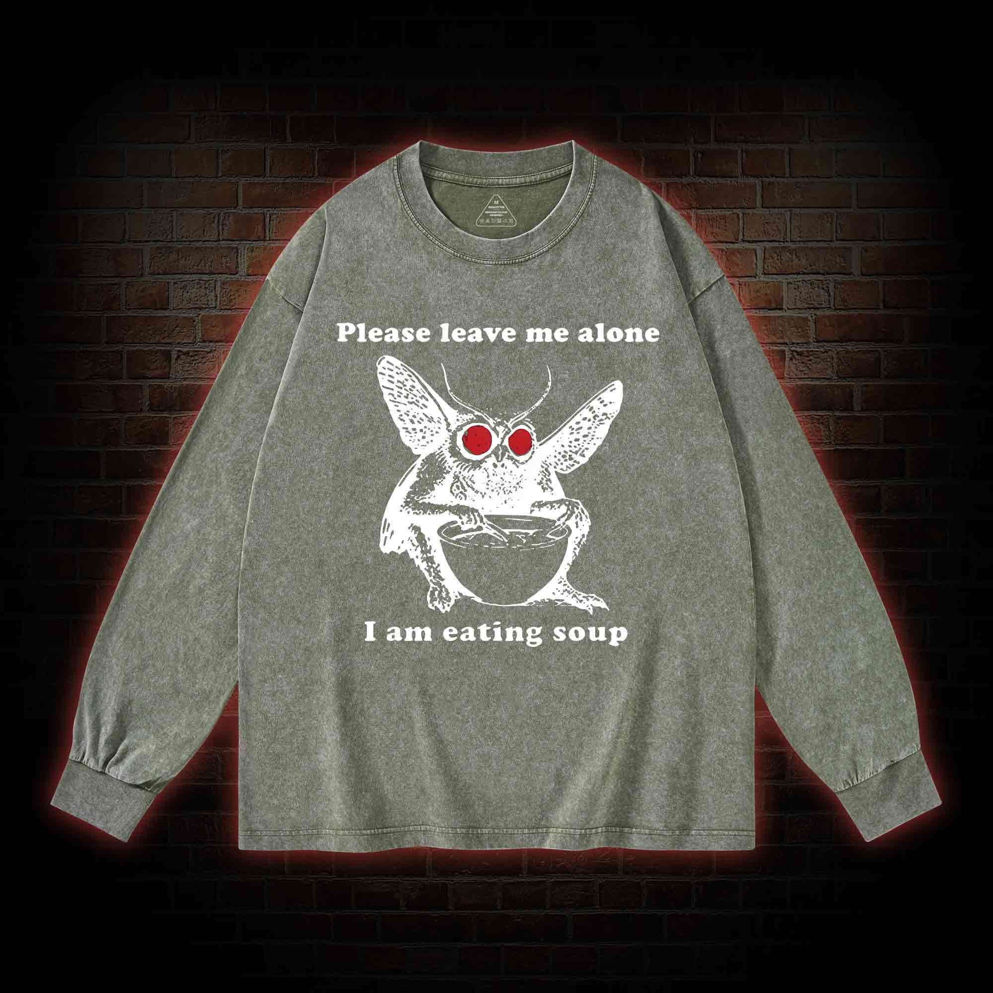 Mothman Eating Soup Washed Long-Sleeve T-shirt