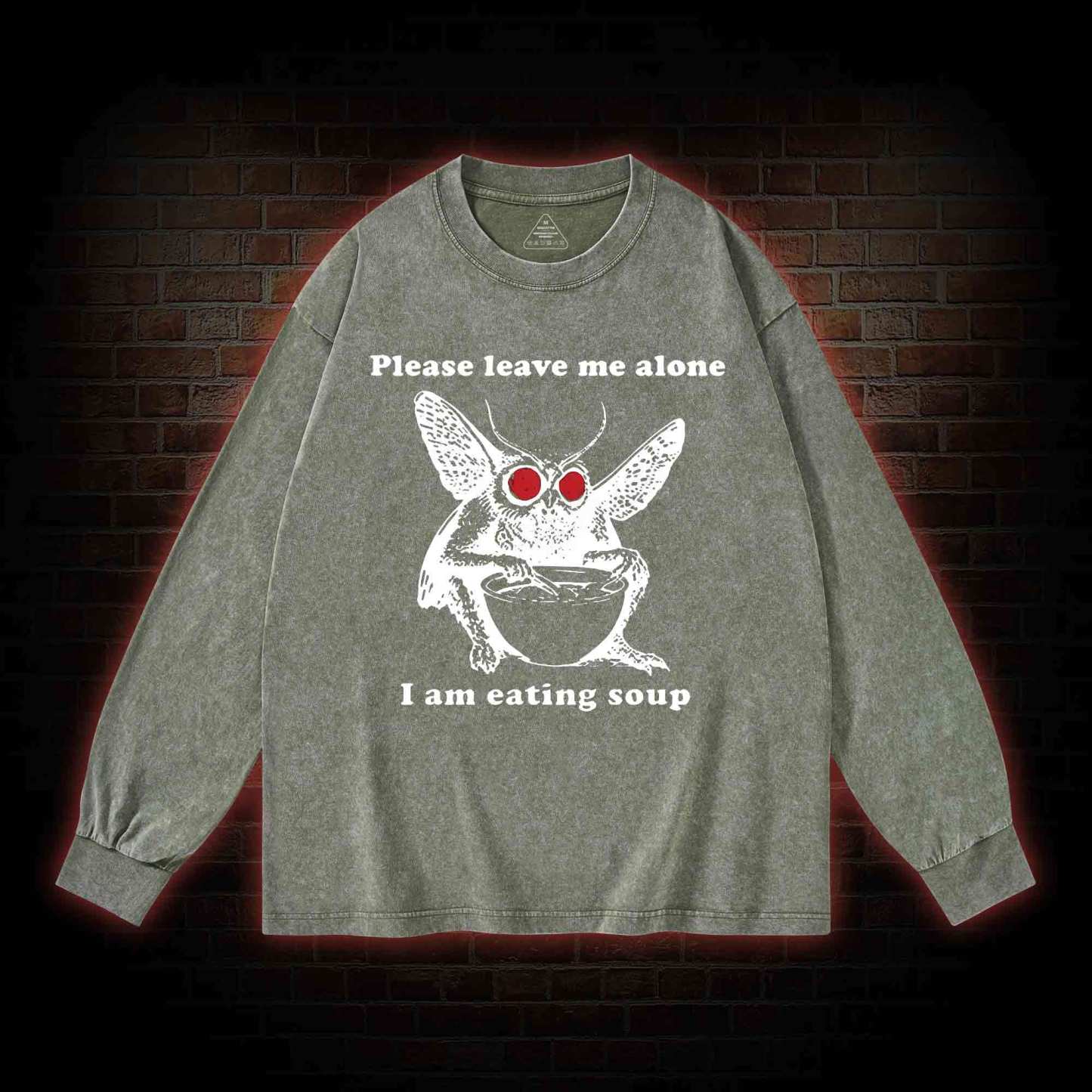 Mothman Eating Soup Washed Long-Sleeve T-shirt