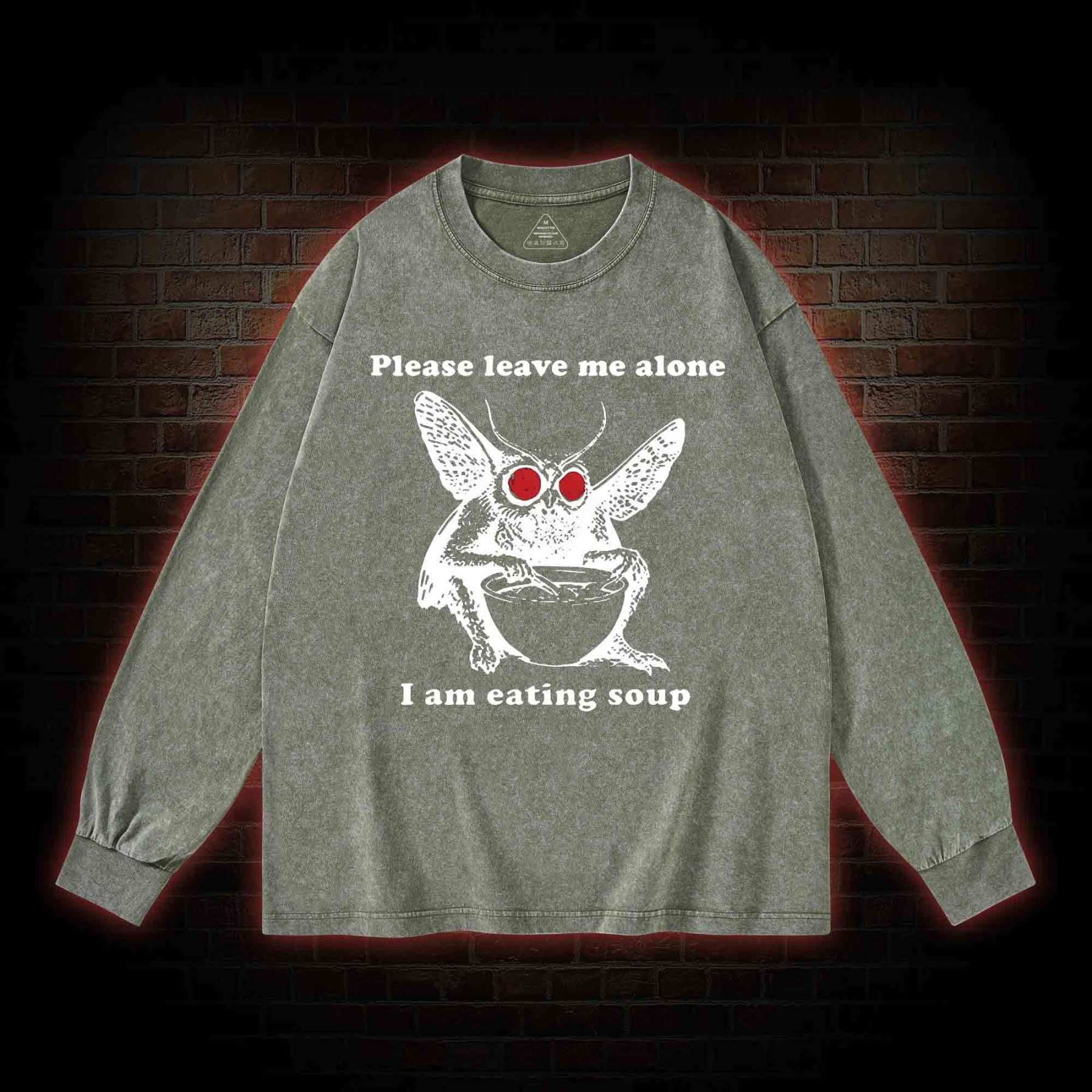 Mothman Eating Soup Washed Long-Sleeve T-shirt