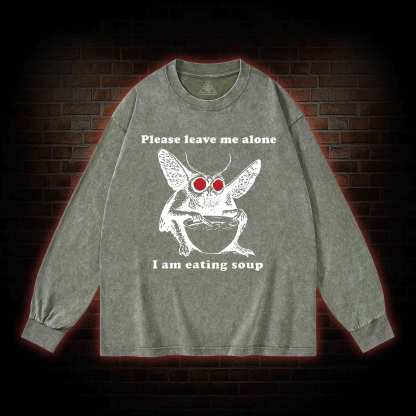 Mothman Eating Soup Washed Long-Sleeve T-shirt