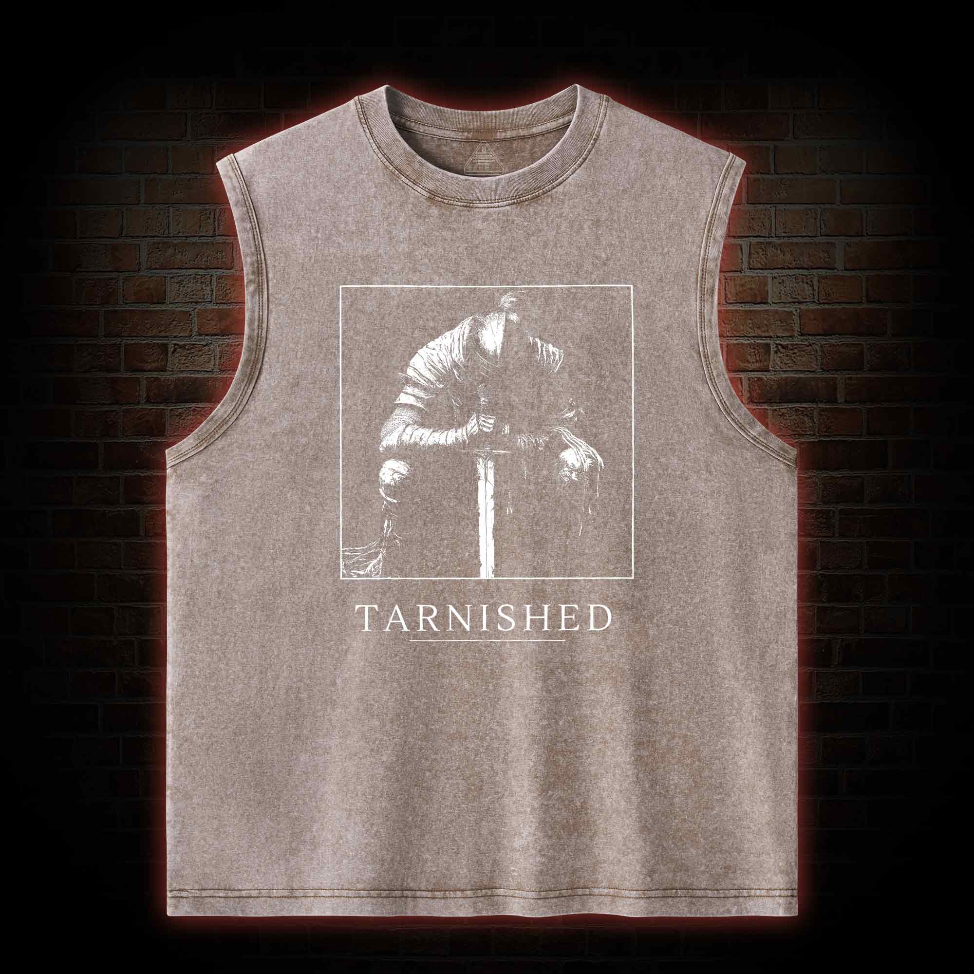 Dark Knight With Sword Back Print Washed Tank Top