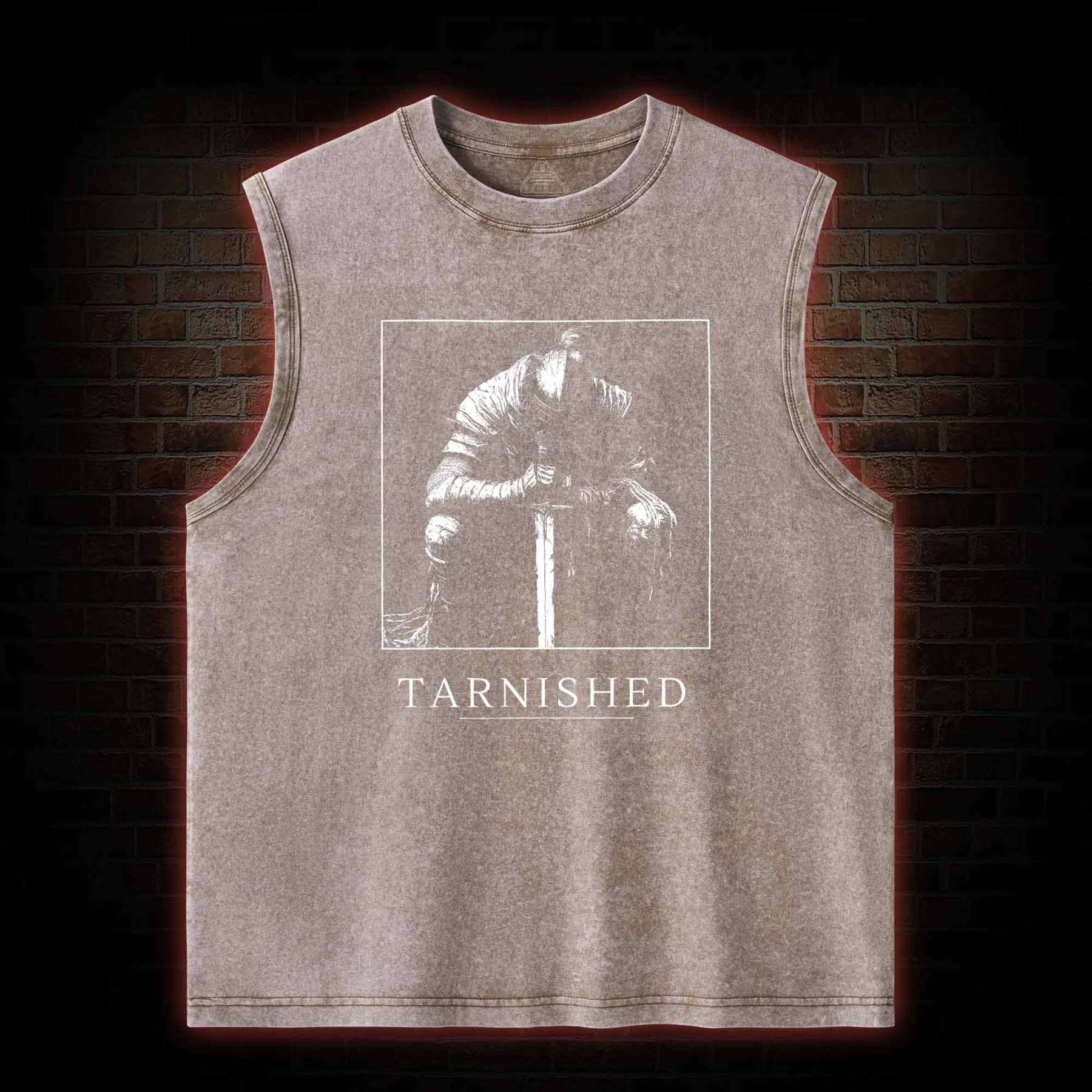Dark Knight With Sword Back Print Washed Tank Top