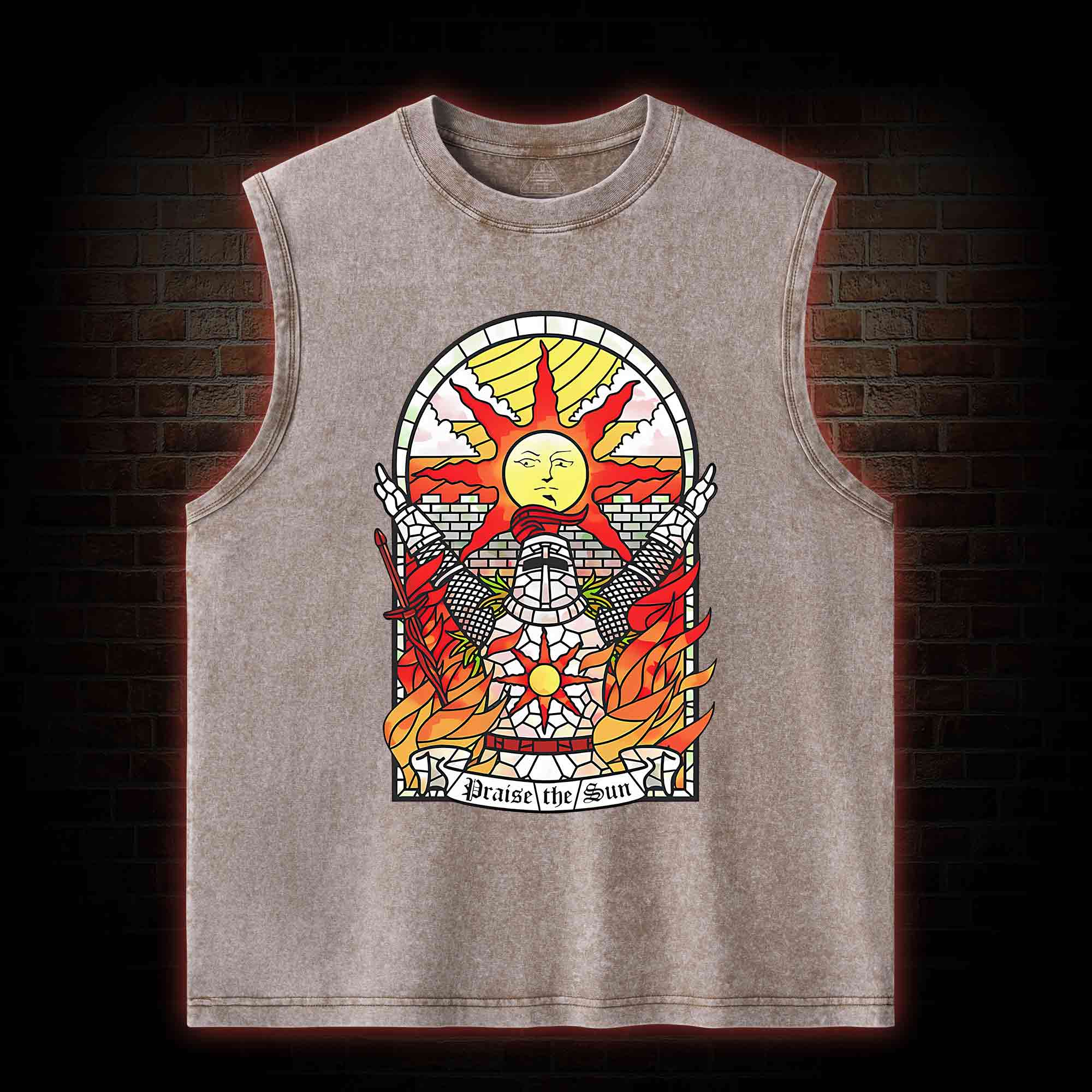 Praise the Sun Back Print Washed Tank Top