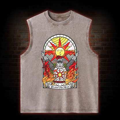 Praise the Sun Back Print Washed Tank Top