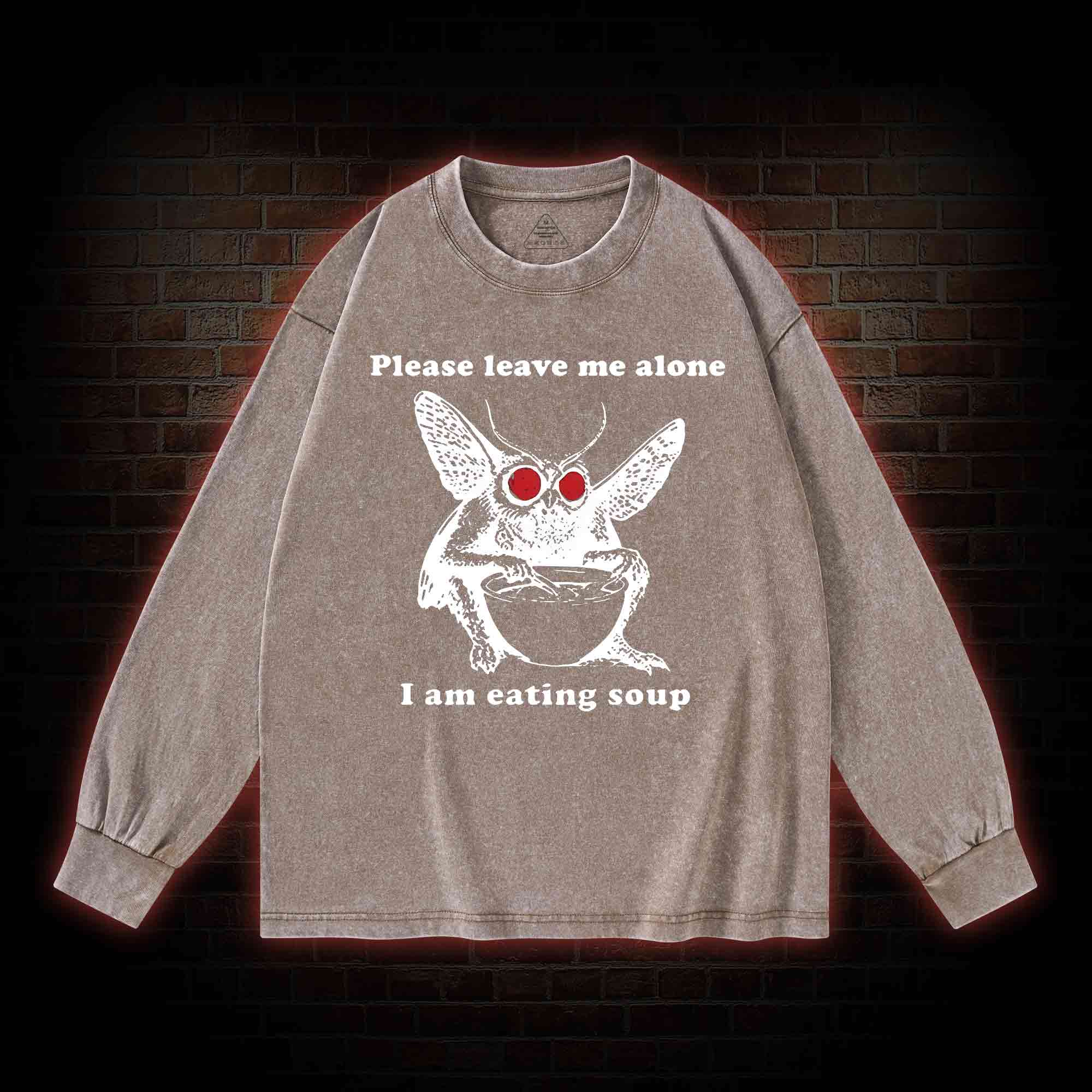 Mothman Eating Soup Washed Long-Sleeve T-shirt