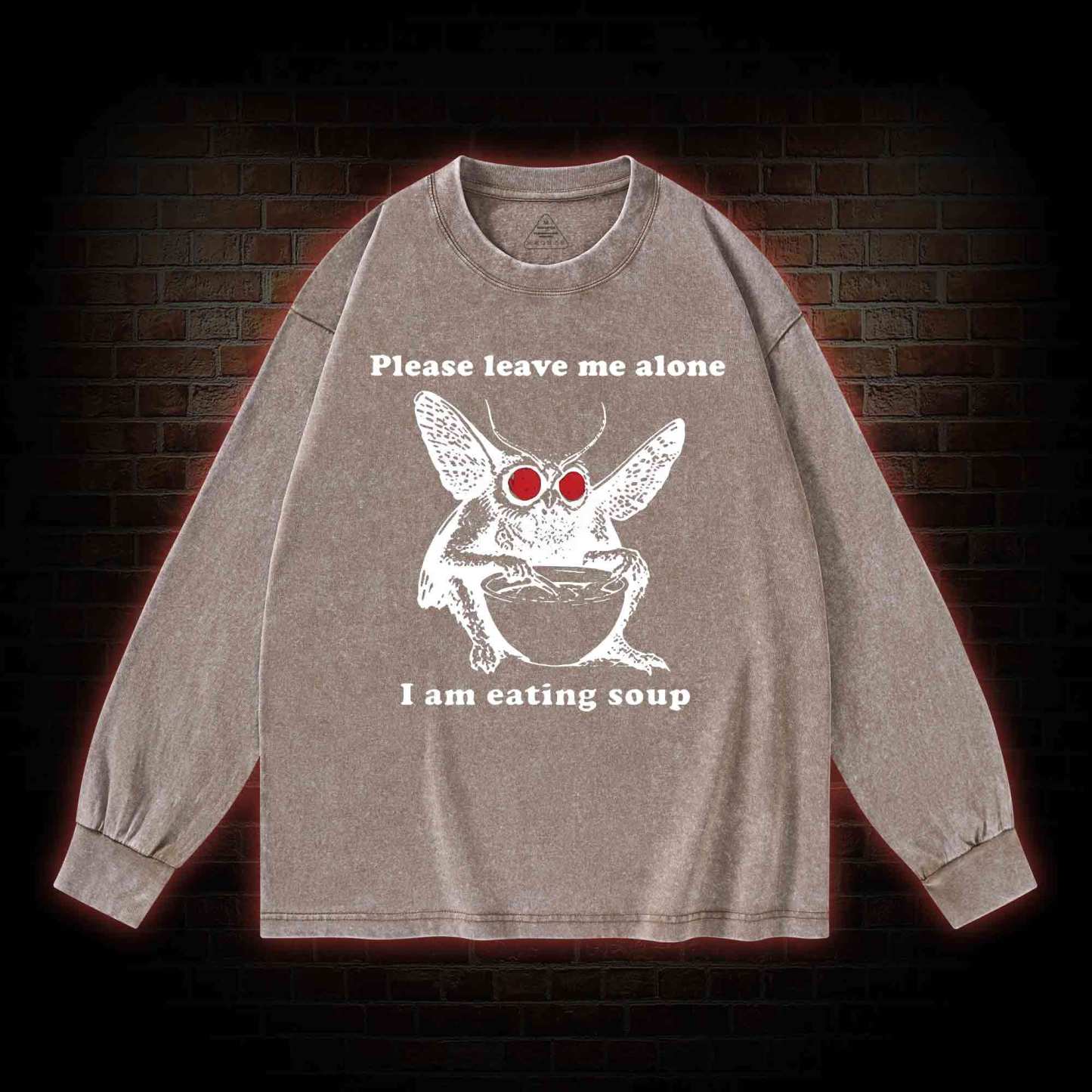 Mothman Eating Soup Washed Long-Sleeve T-shirt