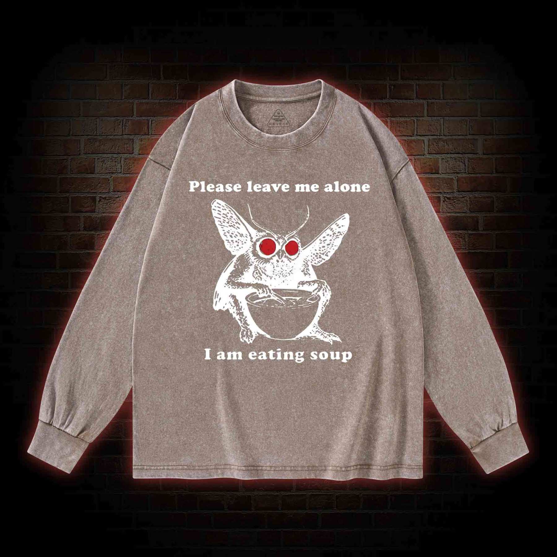 Mothman Eating Soup Washed Long-Sleeve T-shirt