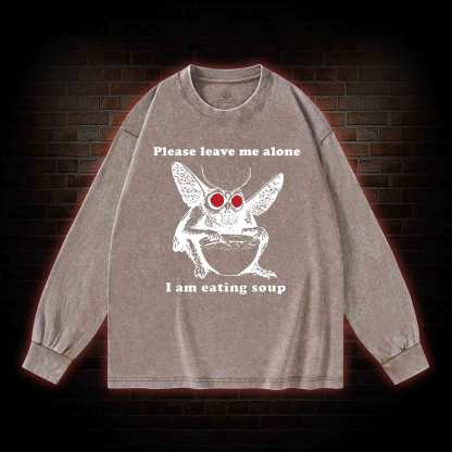 Mothman Eating Soup Washed Long-Sleeve T-shirt