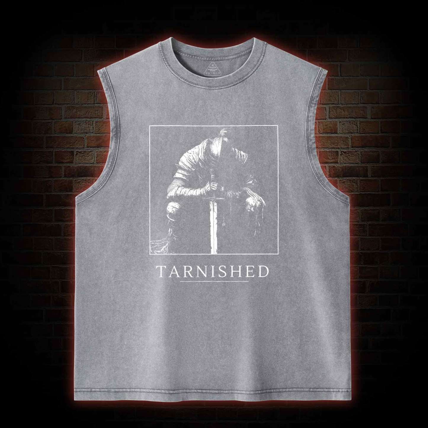 Dark Knight With Sword Back Print Washed Tank Top