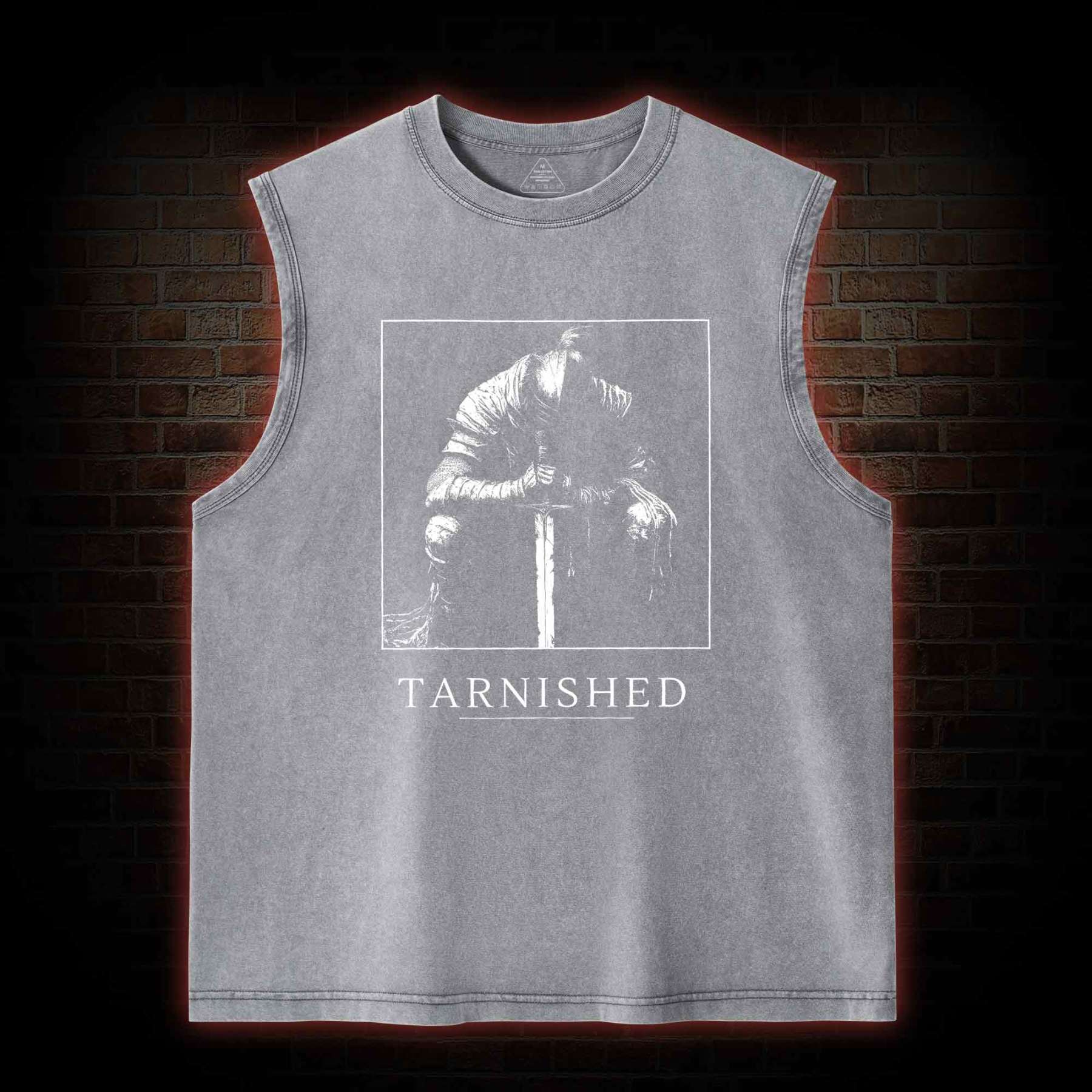 Dark Knight With Sword Back Print Washed Tank Top