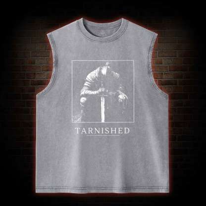 Dark Knight With Sword Back Print Washed Tank Top