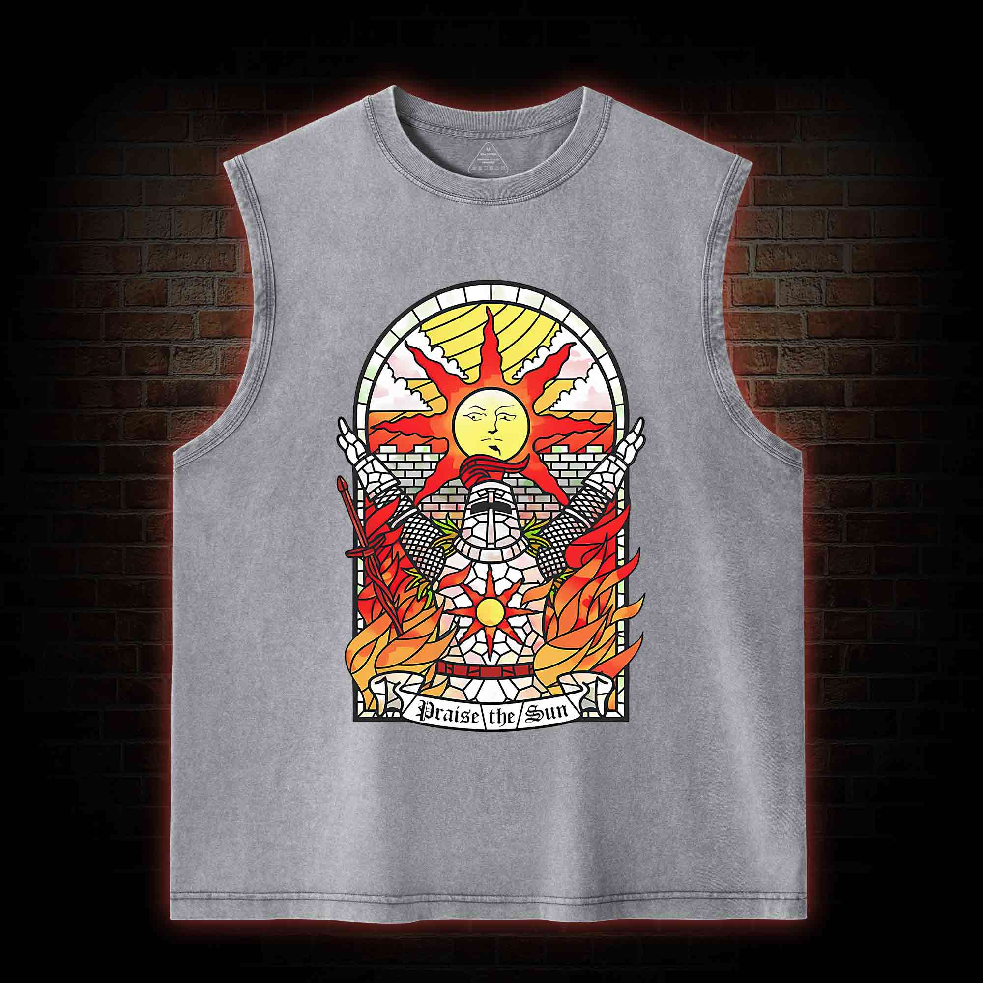 Praise the Sun Back Print Washed Tank Top