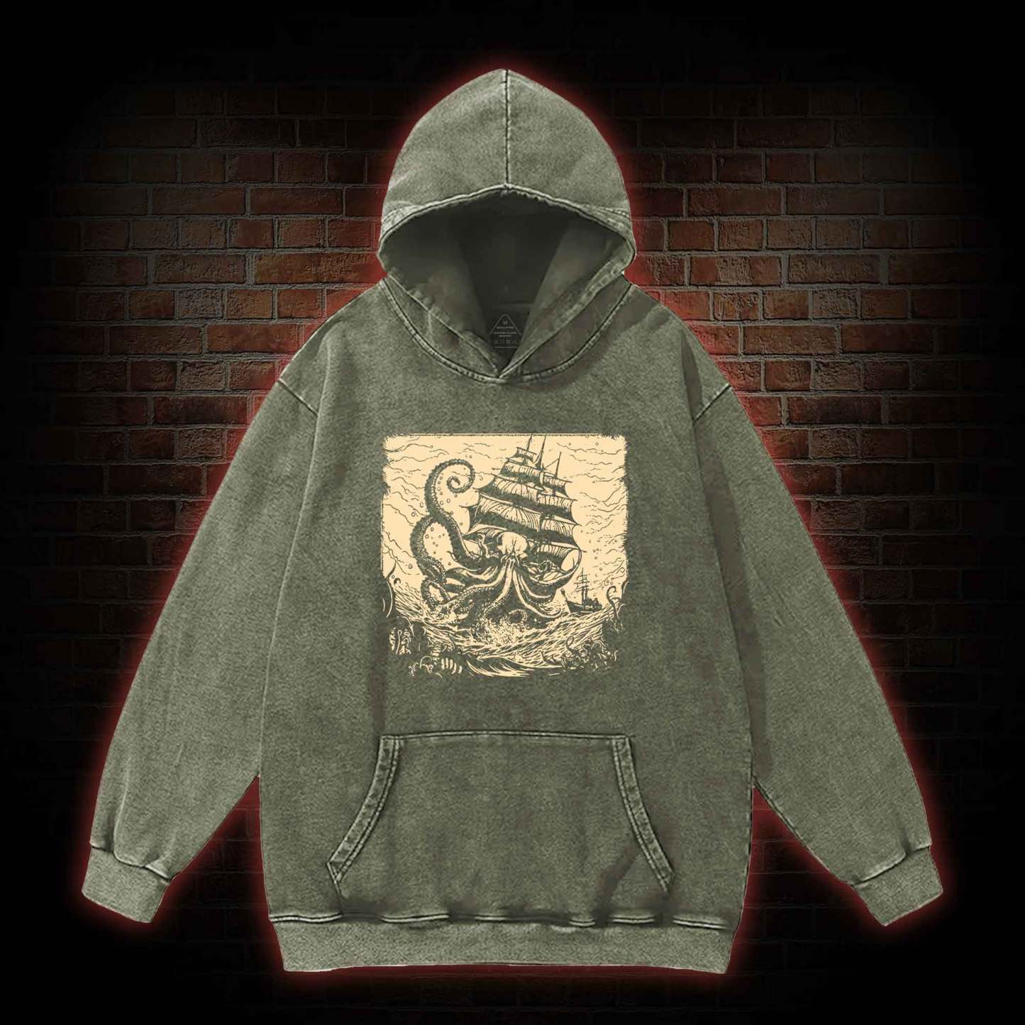 Kraken at Sea Washed Hoodie