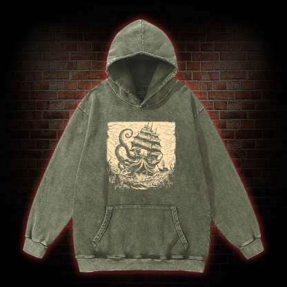 Kraken at Sea Washed Hoodie