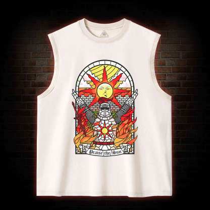 Praise the Sun Back Print Washed Tank Top
