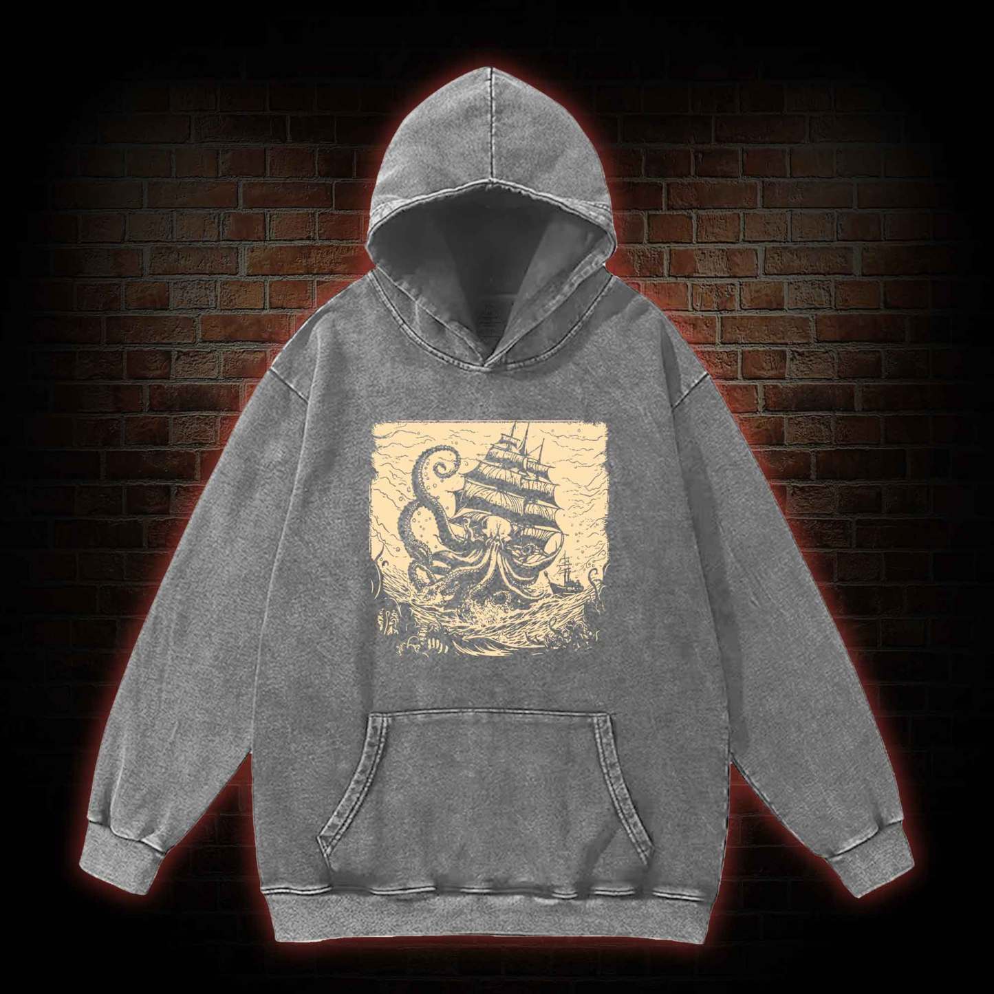 Kraken at Sea Washed Hoodie