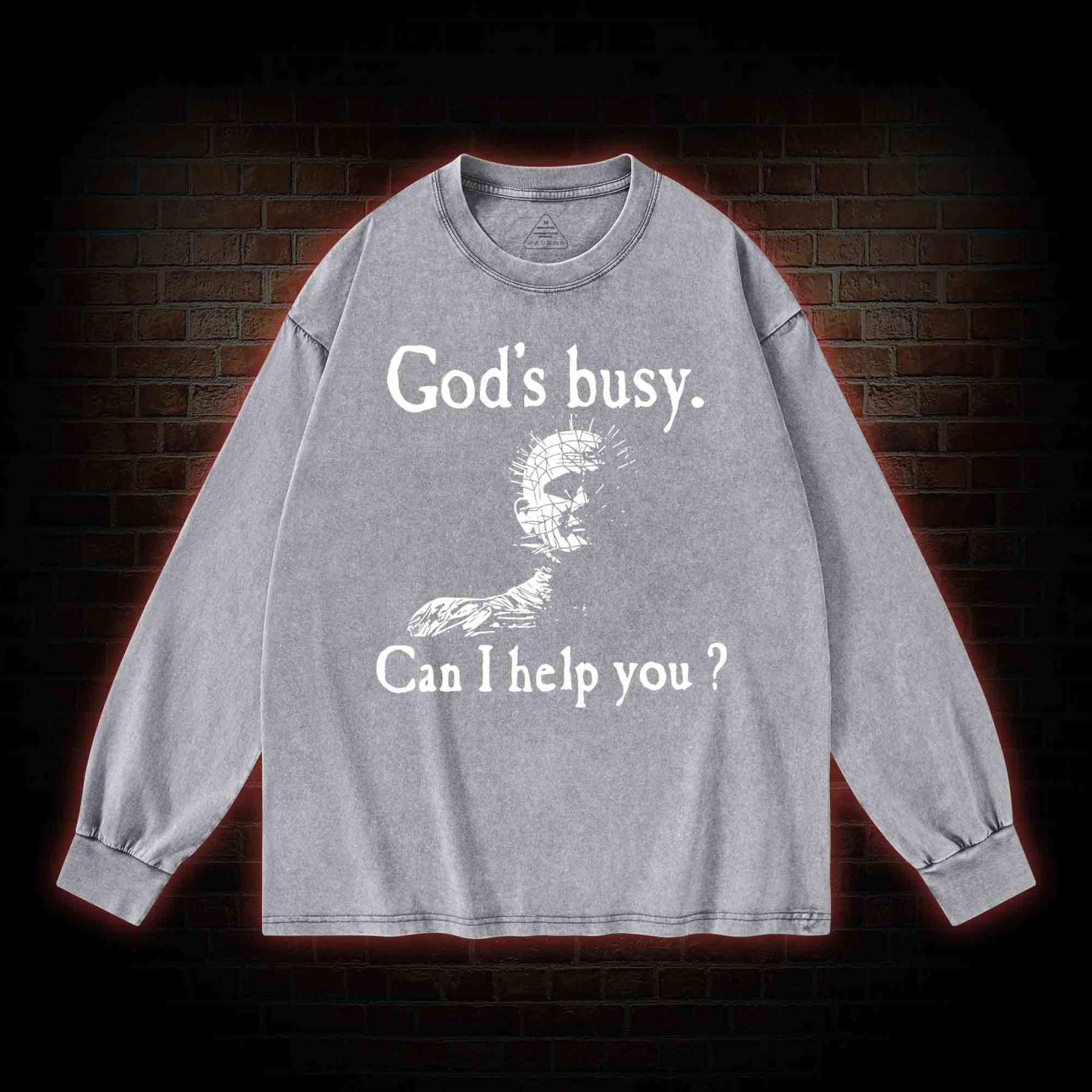 God’s Busy Can I Help You Washed Long-Sleeve T-shirt