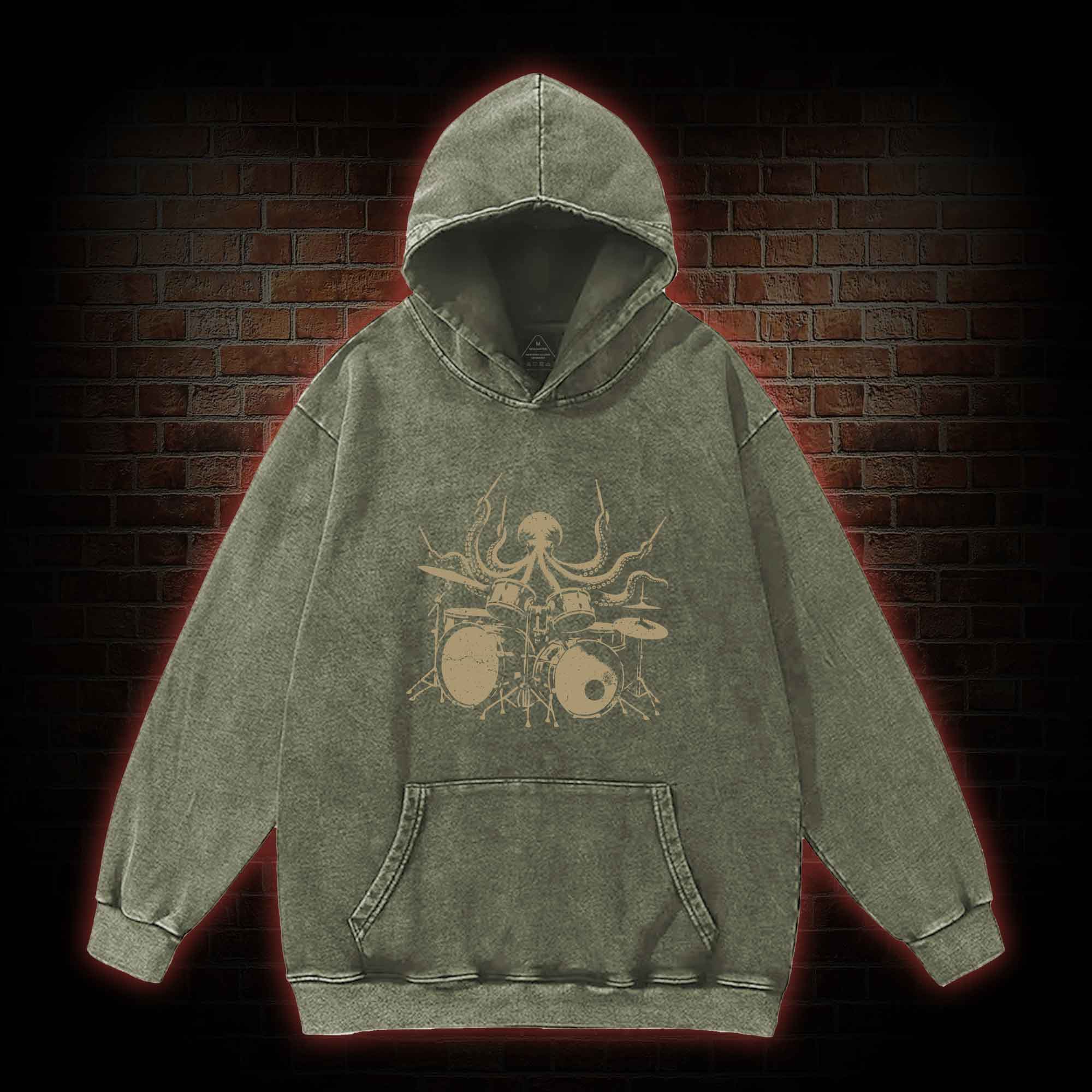 Octopus Drummer Washed Hoodie
