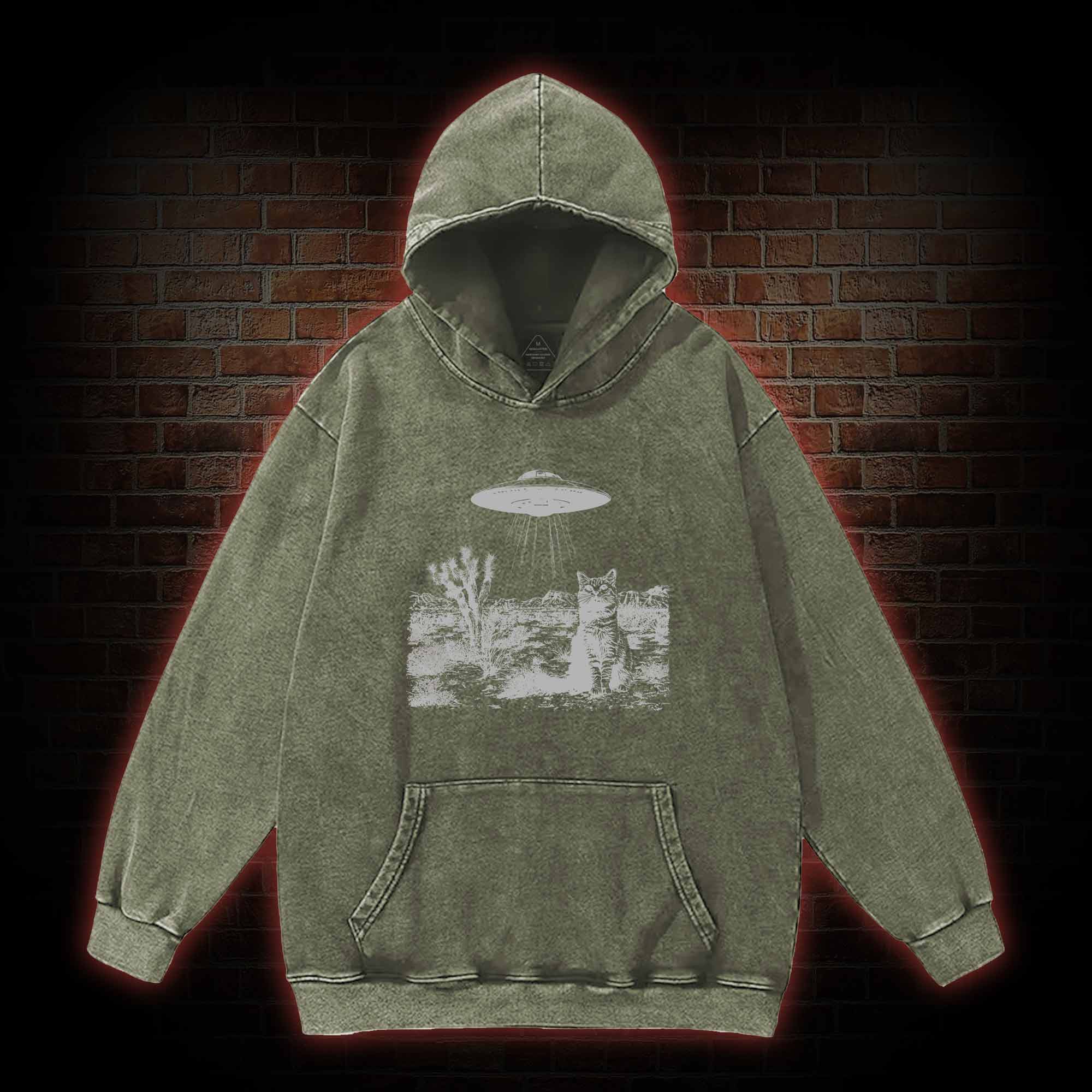 Ufo Cowboy Cat Washed Hoodie
