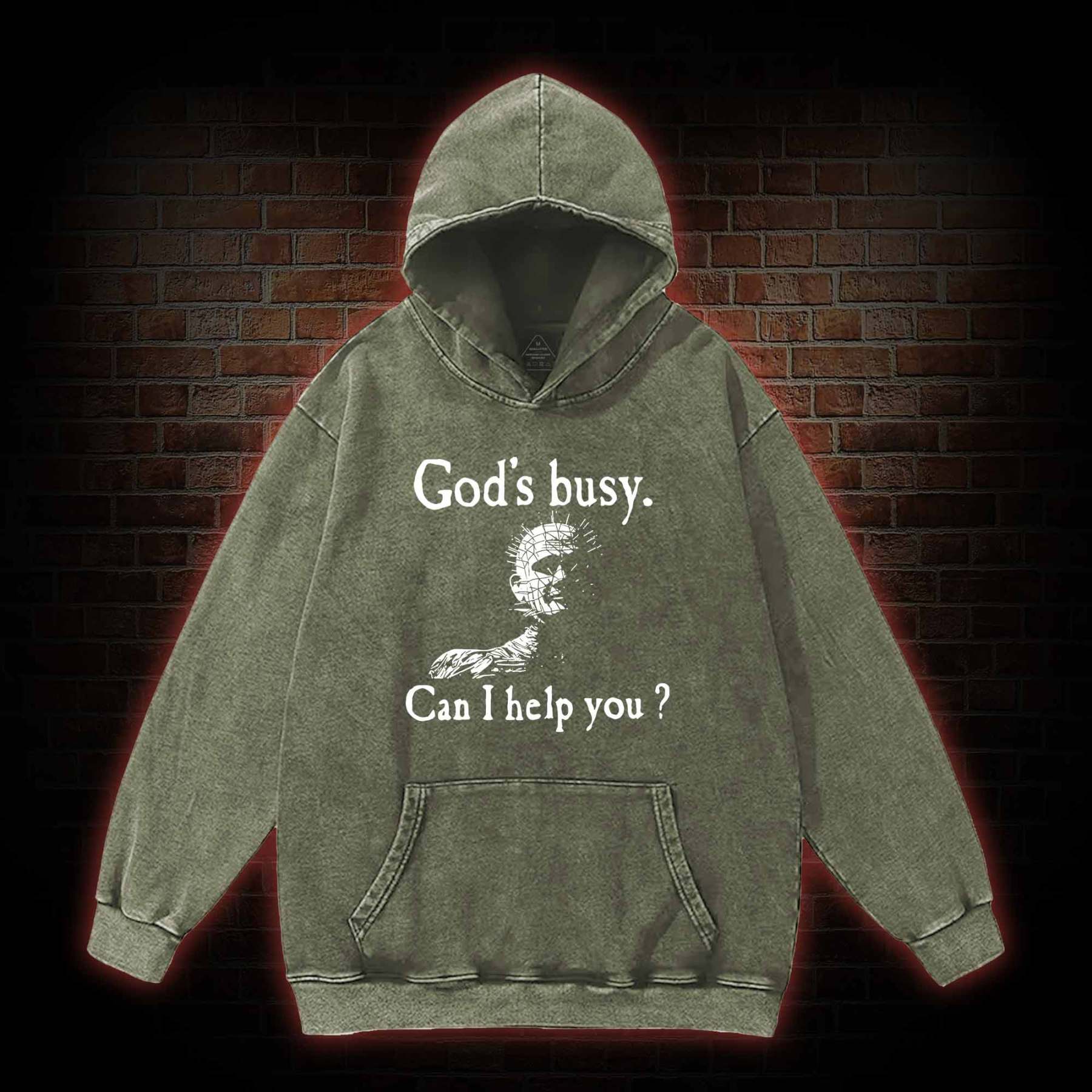 God’s Busy Can I Help You Washed Hoodie