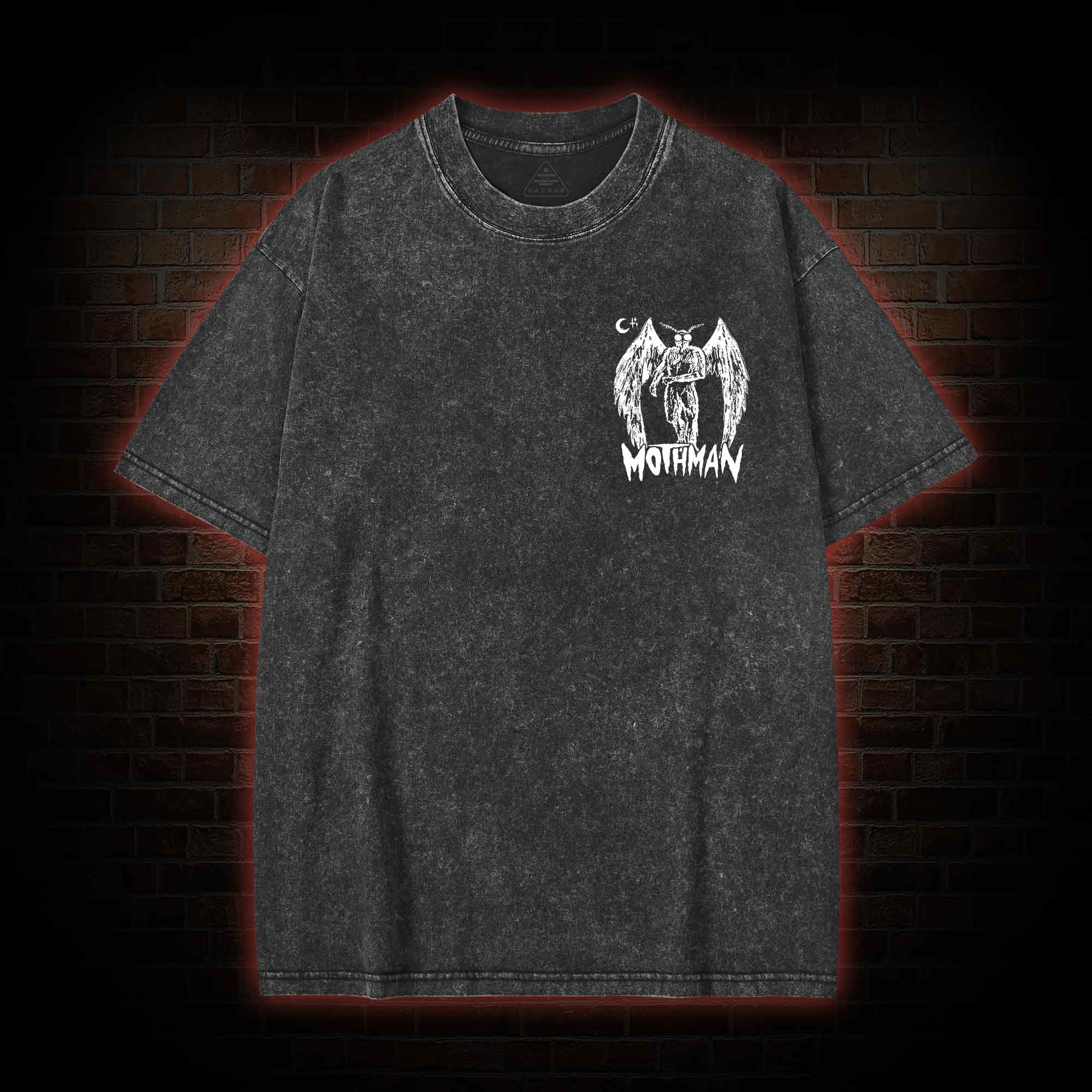 Mothman Bcak Print Washed T-shirt