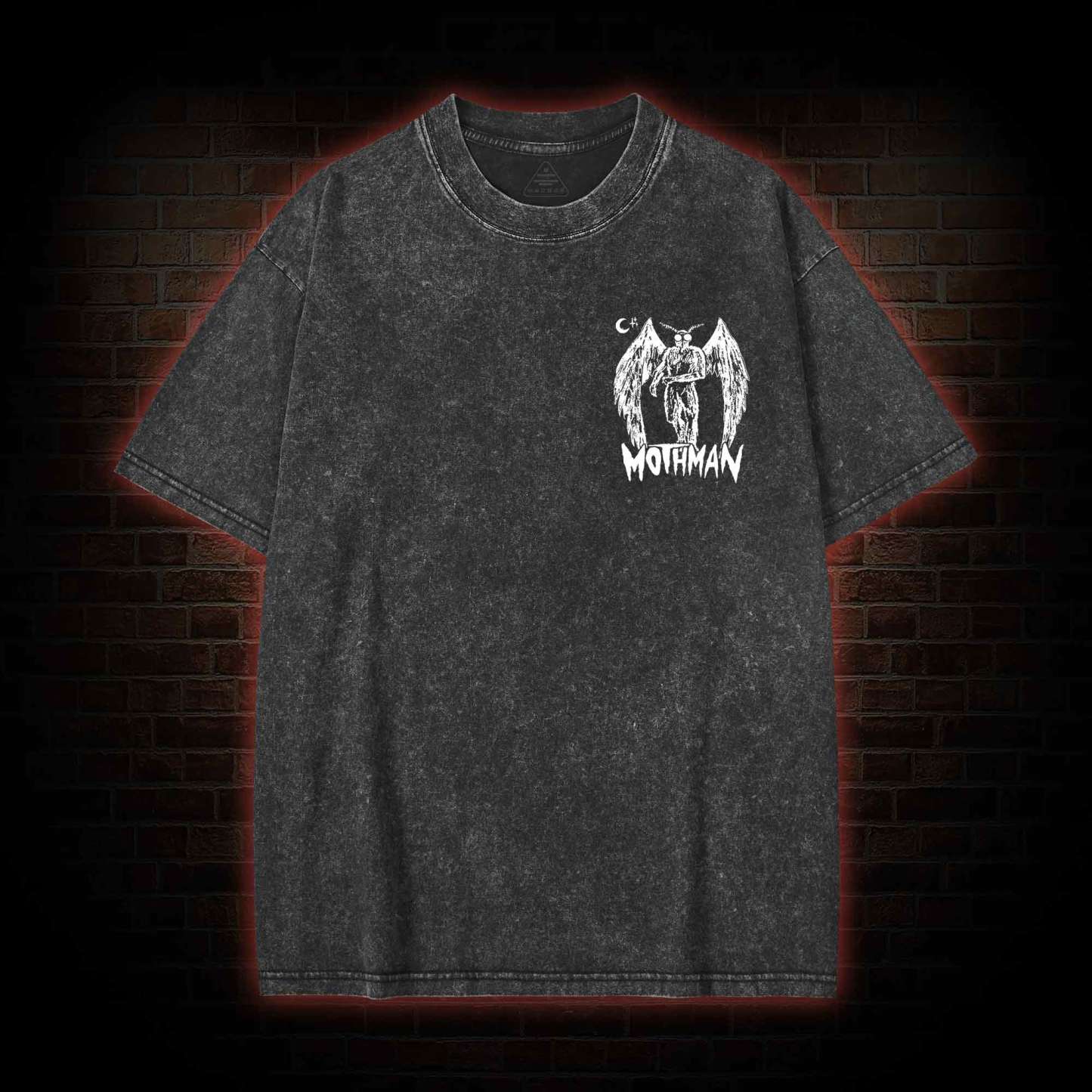 Mothman Bcak Print Washed T-shirt