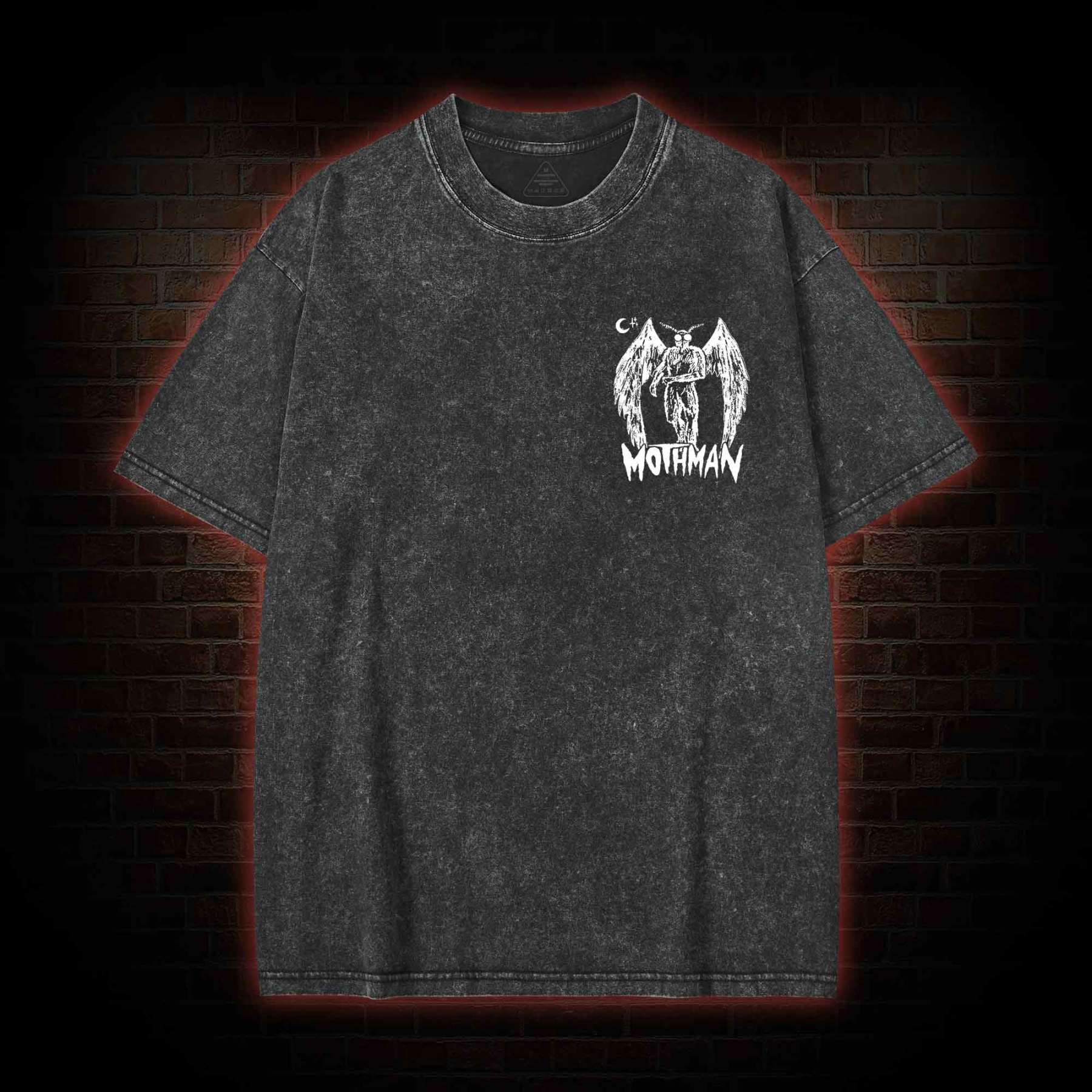 Mothman Bcak Print Washed T-shirt