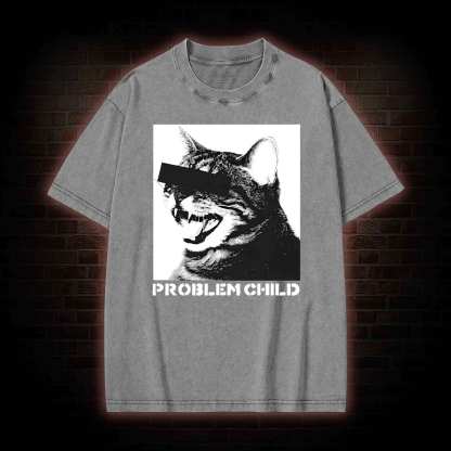 Problem Child Cat Washed T-shirt