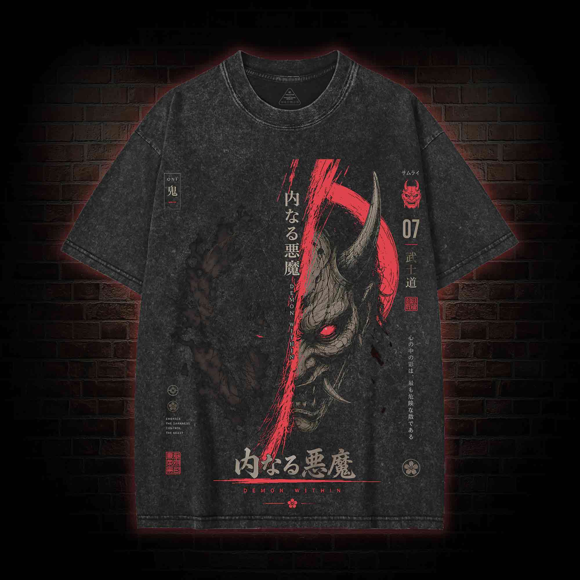 Japanese Oni Demon Streetwear Washed T-shirt