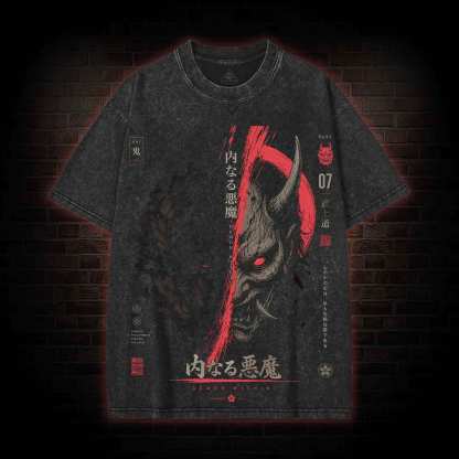 Japanese Oni Demon Streetwear Washed T-shirt