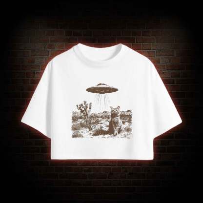 Ufo Cowboy Cat Crop Top