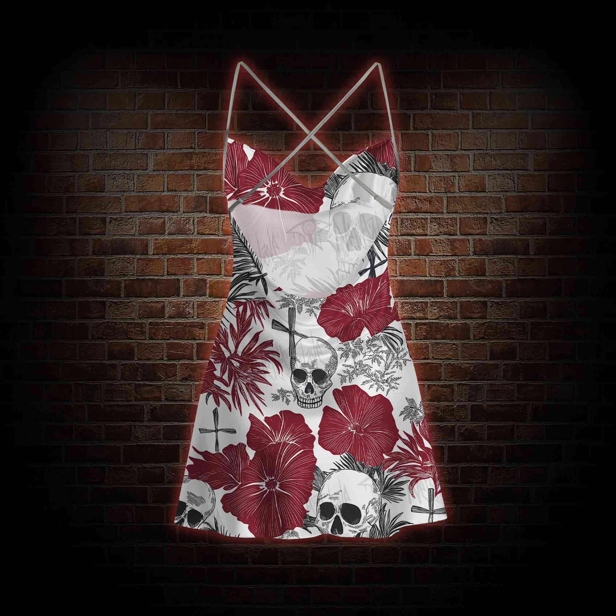 Poppy and Skull Cowl Neck Slip Dress