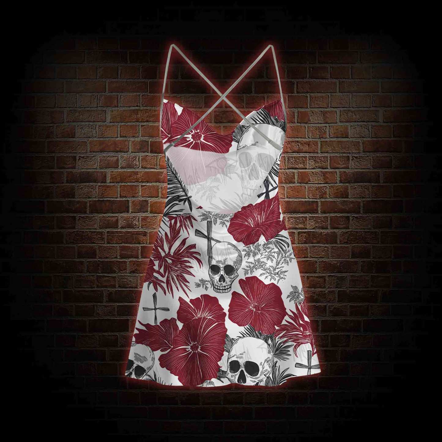 Poppy and Skull Cowl Neck Slip Dress